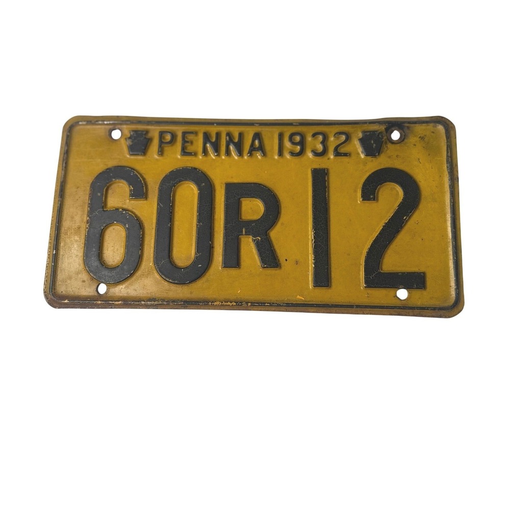 Vintage Original 1932 Pennsylvania PA License Plate Custom 60R12 Collector Decor